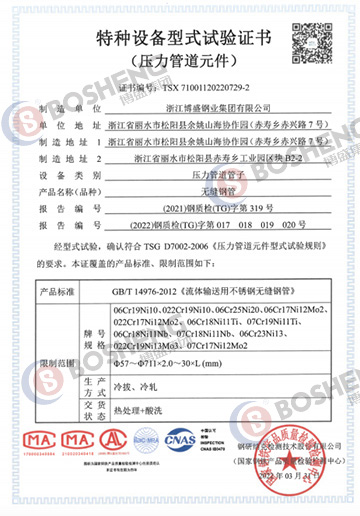 特種設(shè)備型式試驗證書